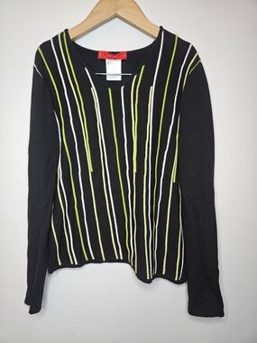 LO. RI. Italy Black Knit Sweater Medium Green White Vertical Stripes🔥